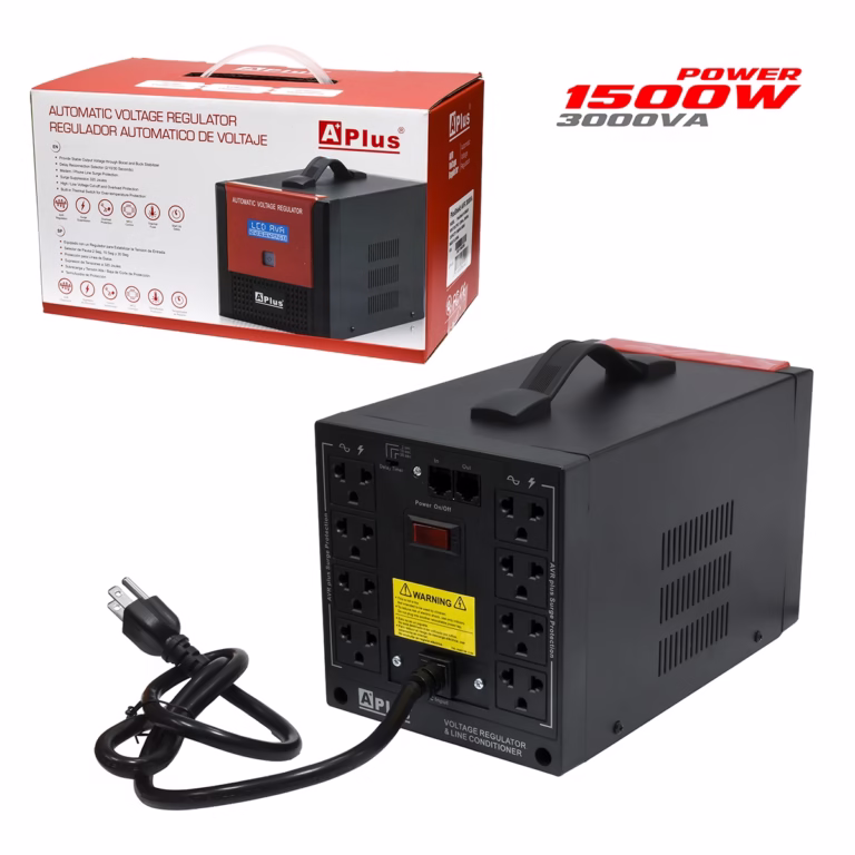 Estabilizador Sólido Automático 3000VA 1500W 8 Tomas A+ Plus 9-3000UN: Protección Sólida para tu PC Gamer, Oficina y Hogar, Estabilizador Sólido de 1500W para PC Gamer en HD Multimedia PERU SAC