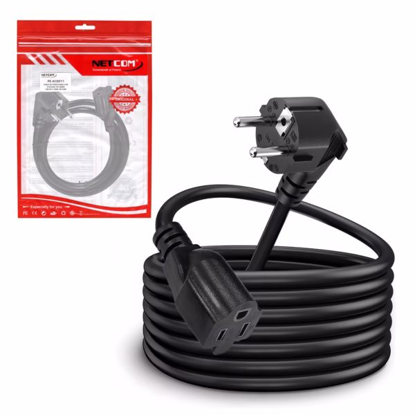 Extensión Cable Poder Schuko a NEMA 5-15R 1.8M 16AWG 220V 10A NETCOM PE-AC0011, Extensión Cable Poder Enchufe Schuko a Tomacorriente Americanoen HD Multimedia PERU SAC