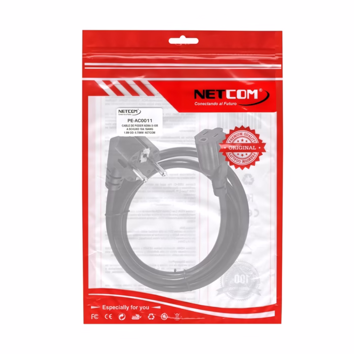 Extensión Cable Poder Schuko a NEMA  R M AWG V A NETCOM PE AC Extensión Cable Poder Enchufe Schuko a Tomacorriente Americanoen HD Multimedia PERU SAC