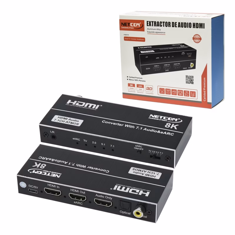Extractor de Audio HDMI K ATMOS CH Optical Coaxial y Estéreo NETCOM PE EL