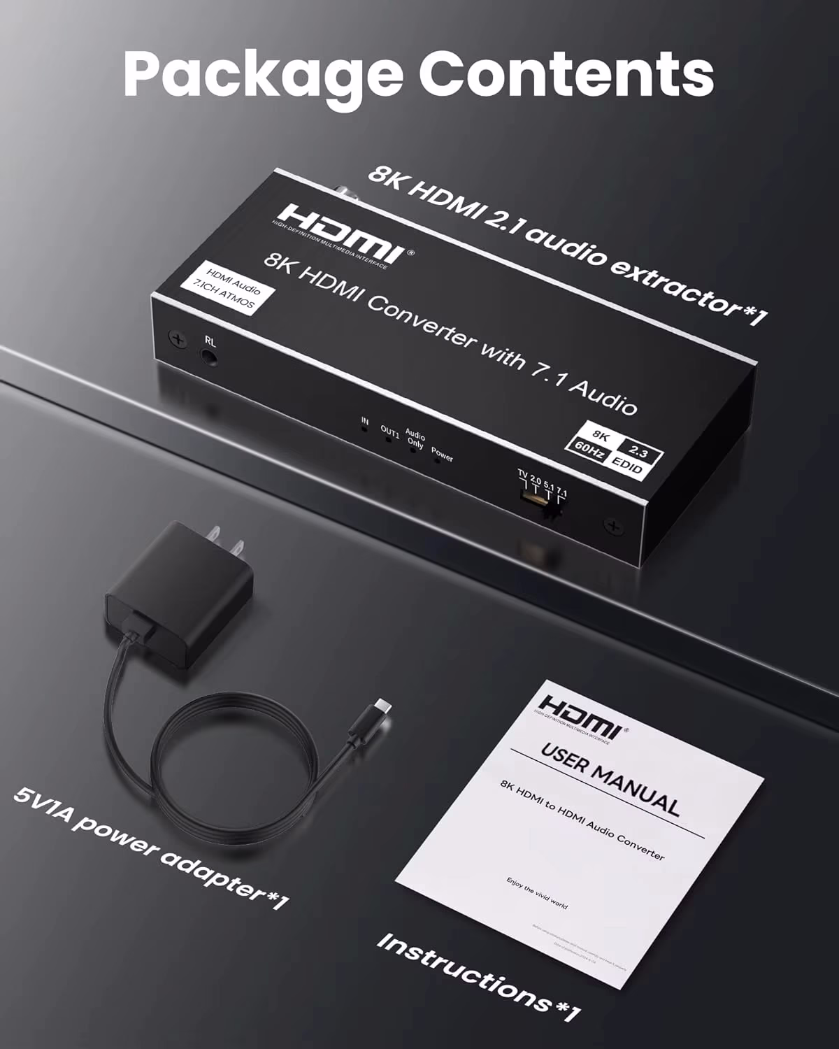 Extractor de Audio HDMI 8K ATMOS 7.1CH Optical Coaxial y Estéreo NETCOM PE-EL0320, Salidas de audio Óptico Coaxial y HDMI Audio Only del extractor Netcom en HD Multimedia PERU SAC