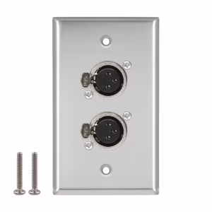 Faceplate Doble XLR Hembra Metálico (Canon) 3-PIN NETCOM PE-XLR102, Placa de Pared con Doble Canon Hembra, Wallplate Doble XLR Hembra en HD Multimedia PERU SAC