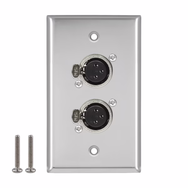 Faceplate Doble XLR Hembra Metálico (Canon) 3-PIN NETCOM PE-XLR102, Placa de Pared con Doble Canon Hembra, Wallplate Doble XLR Hembra en HD Multimedia PERU SAC
