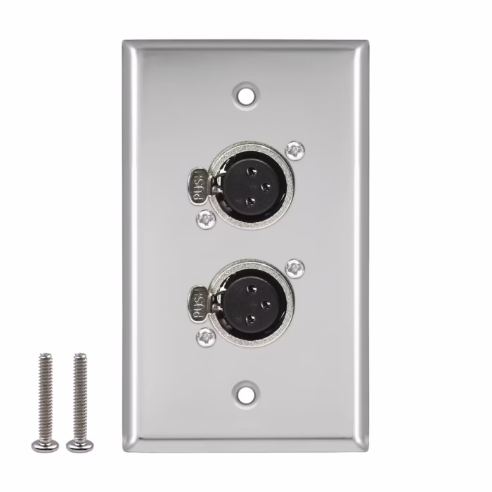 Faceplate Doble XLR Hembra Metálico Canon  PIN NETCOM PE XLR Placa de Pared con Doble Canon Hembra Wallplate Doble XLR Hembra en HD Multimedia PERU SAC