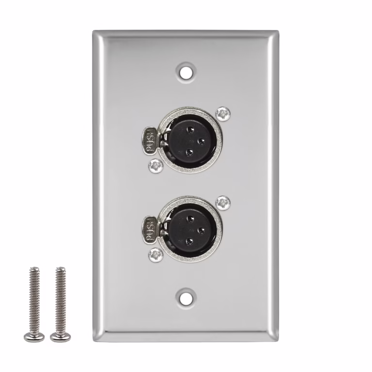 Faceplate Doble XLR Hembra Metálico (Canon) 3-PIN NETCOM PE-XLR102, Placa de Pared con Doble Canon Hembra, Wallplate Doble XLR Hembra en HD Multimedia PERU SAC