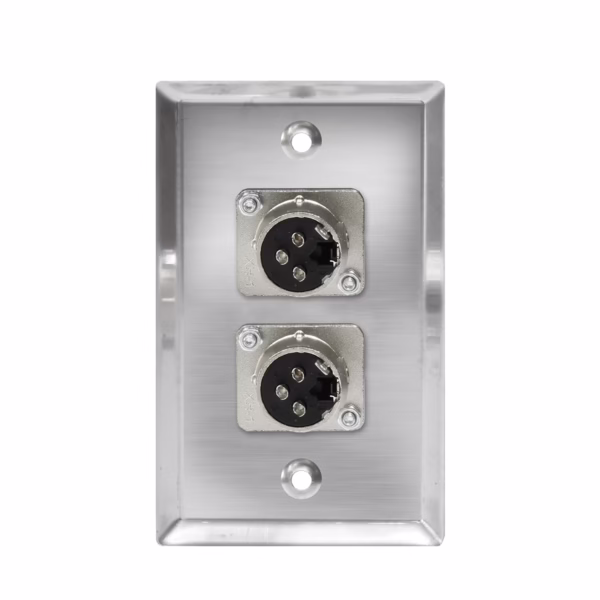 Faceplate Doble XLR Hembra Metálico (Canon) 3-PIN NETCOM PE-XLR102, Placa de Pared con Doble Canon Hembra, Wallplate Doble XLR Hembra en HD Multimedia PERU SAC