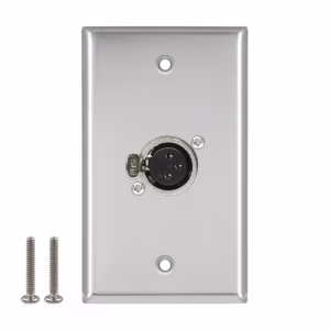 Faceplate Metálico XLR Hembra (Canon) 3-PIN NETCOM PE-XLR101, Placa de Pared con Conector Canon Hembra, Faceplate Metálico XLR Hembra de acero inoxidable Netcom PE-XLR101 entrada de micrófono en HD Multimedia PERU SAC