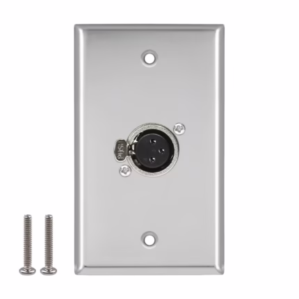 Faceplate Metálico XLR Hembra (Canon) 3-PIN NETCOM PE-XLR101, Placa de Pared con Conector Canon Hembra, Faceplate Metálico XLR Hembra de acero inoxidable Netcom PE-XLR101 entrada de micrófono en HD Multimedia PERU SAC