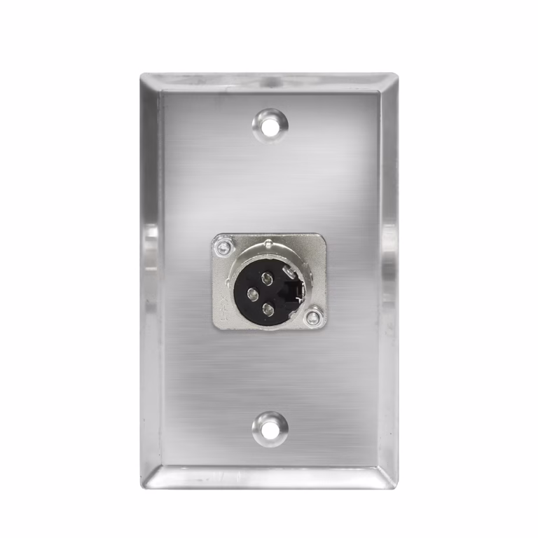 Faceplate Metálico XLR Hembra (Canon) 3-PIN NETCOM PE-XLR101, Placa de Pared con Conector Canon Hembra, Faceplate Metálico XLR Hembra de acero inoxidable Netcom PE-XLR101 entrada de micrófono en HD Multimedia PERU SAC