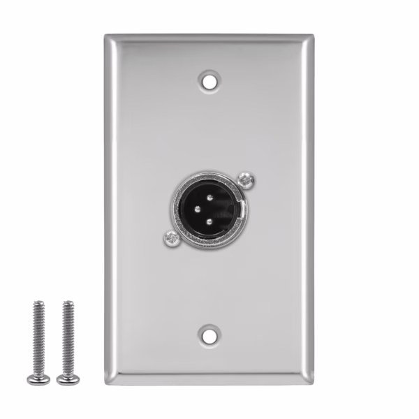 Faceplate Metálico XLR Macho (Canon) 3-PIN NETCOM PE-XLR001, Faceplate Metálico XLR Macho de acero inoxidable Netcom PE-XLR001, Faceplate XLR, Placa XLR para empotrar, en HD Multimedia PERU SAC