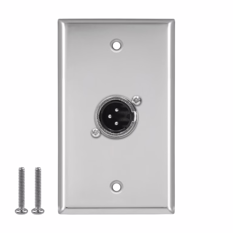 Faceplate Metálico XLR Macho (Canon) 3-PIN NETCOM PE-XLR001, Faceplate Metálico XLR Macho de acero inoxidable Netcom PE-XLR001, Faceplate XLR, Placa XLR para empotrar, en HD Multimedia PERU SAC