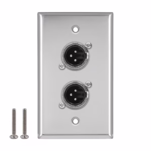 Faceplate de 2 XLR Macho Metálico Canon 3-PIN NETCOM PE-XLR002, Placa de Pared con 2 Canon Macho, Faceplate Doble XLR Macho Metálico Acero Inoxidable Netcom PE-XLR002 en HD Multimedia PERU SAC