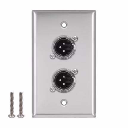 Faceplate de  XLR Macho Metálico Canon  PIN NETCOM PE XLR Placa de Pared con  Canon Macho Faceplate Doble XLR Macho Metálico Acero Inoxidable Netcom PE XLR en HD Multimedia PERU SAC