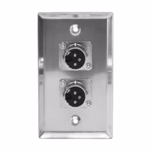 Faceplate de 2 XLR Macho Metálico Canon 3-PIN NETCOM PE-XLR002, Placa de Pared con 2 Canon Macho, Faceplate Doble XLR Macho Metálico Acero Inoxidable Netcom PE-XLR002 en HD Multimedia PERU SAC