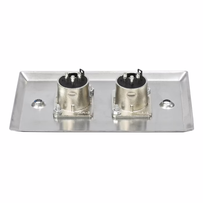 Faceplate de  XLR Macho Metálico Canon  PIN NETCOM PE XLR Placa de Pared con  Canon Macho Faceplate Doble XLR Macho Metálico Acero Inoxidable Netcom PE XLR en HD Multimedia PERU SAC