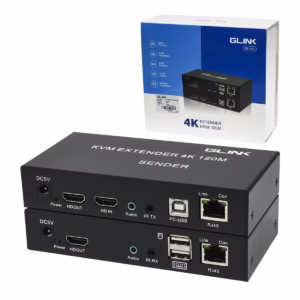 KVM Extender HDMI con USB de 120MT por UTP Glink GL-040 | Teclado Mouse Audio y Video por Cable LAN a Largas Distancias, Extensor de Video Audio Teclado y Mouse por cable LAN, en HD Multimedia PERU SAC