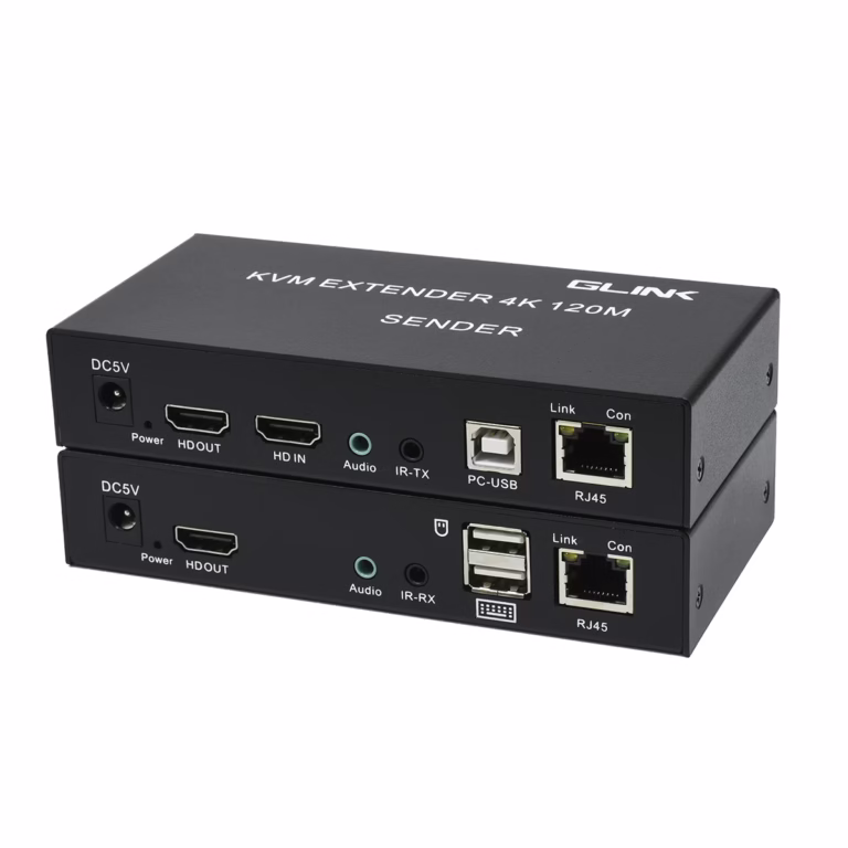 KVM Extender HDMI con USB de 120MT por UTP Glink GL-040 | Teclado Mouse Audio y Video por Cable LAN a Largas Distancias, Extensor de Video Audio Teclado y Mouse por cable LAN, en HD Multimedia PERU SAC