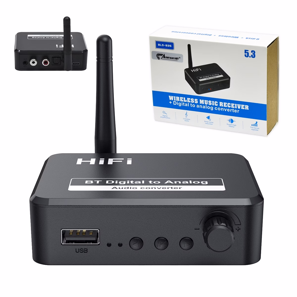 Receptor Bluetooth 5.0 con Reproductor MP3 y Convertidor Optico American NET BLS-B35_____ Receptor Bluetooth 5.1 con Reproductor MP3 y Convertidor Optico American NET BLS-B35: Actualiza tu Equipo de Sonido, Receptor BT con control de volumen y entrada óptica American NET BLS-B35 en HD Multimedia PERU SAC