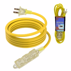 Extensión Eléctrica Vulcanizada 3 Metros 3 Tomas American NET GP-249-3M, Enchufe plano de extensión eléctrica amarilla 18AWG American NET en HD Multimedia PERU SAC