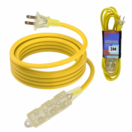Extensión Eléctrica Vulcanizada 3 Metros 3 Tomas American NET GP-249-3M, Enchufe plano de extensión eléctrica amarilla 18AWG American NET en HD Multimedia PERU SAC