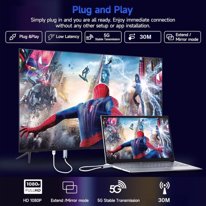 Extensor HDMI Inalámbrico M Full HD GHz Lancom GT HDWLB Transmisor y Receptor HDMI inalambrico conectado a Laptop y Proyector en HD Multimedia PERU SAC