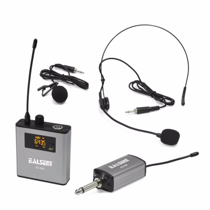 Micrófono Solapero Inalámbrico Recargable EALSEM ES-390 UHF: Alcance de 30 Metros con Vincha y Solapa, Micrófono de vincha inalámbrico UHF Ealsem conectado a receptor recargable en HD Multimedia PERU SAC