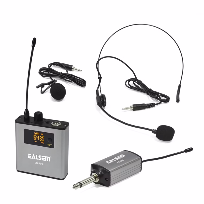 Micrófono Solapero Inalámbrico Recargable EALSEM ES 390 UHF_____ HD Multimedia PERU SAC Micrófono Solapero Inalámbrico Recargable EALSEM ES UHF Alcance de Metros con Vincha y Solapa Micrófono de vincha inalámbrico UHF Ealsem conectado a receptor recargable en HD Multimedia PERU SAC