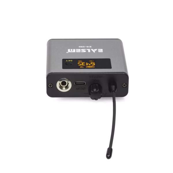 Micrófono Solapero Inalámbrico Recargable EALSEM ES-390 UHF: Alcance de 30 Metros con Vincha y Solapa, Micrófono de vincha inalámbrico UHF Ealsem conectado a receptor recargable en HD Multimedia PERU SAC