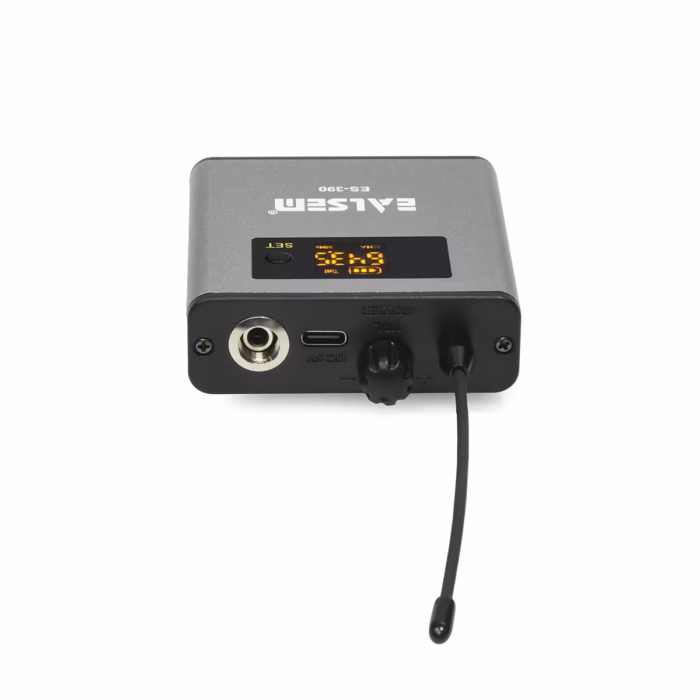 Micrófono Solapero Inalámbrico Recargable EALSEM ES  UHF Alcance de  Metros con Vincha y Solapa Micrófono de vincha inalámbrico UHF Ealsem conectado a receptor recargable en HD Multimedia PERU SAC