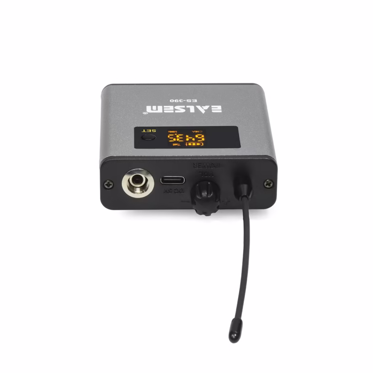 Micrófono Solapero Inalámbrico Recargable EALSEM ES-390 UHF: Alcance de 30 Metros con Vincha y Solapa, Micrófono de vincha inalámbrico UHF Ealsem conectado a receptor recargable en HD Multimedia PERU SAC