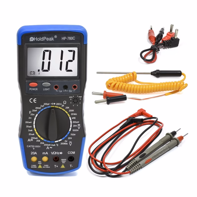 Multímetro Digital HP C HoldPeak CAT III V VAC VDC con Medidor de Inductancia y Temperatura