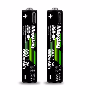 Pack 2 Pilas Recargables AAA Li-ion 1.5V USB-C MaxDay MD-99022 de 660mWh, Blister de 2 baterías AAA Litio 1.5V MaxDay MD-99022 para control remoto en HD Multimedia PERU SAC