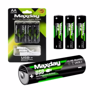 Pack 4 Pilas AA Recargables Li-ion 1.5V USB-C 2200mWh MaxDay MD-99021, Baterías AA Litio 1.5V MaxDay compatibles con controles Xbox y juguetes en HD Multimedia PERU SAC