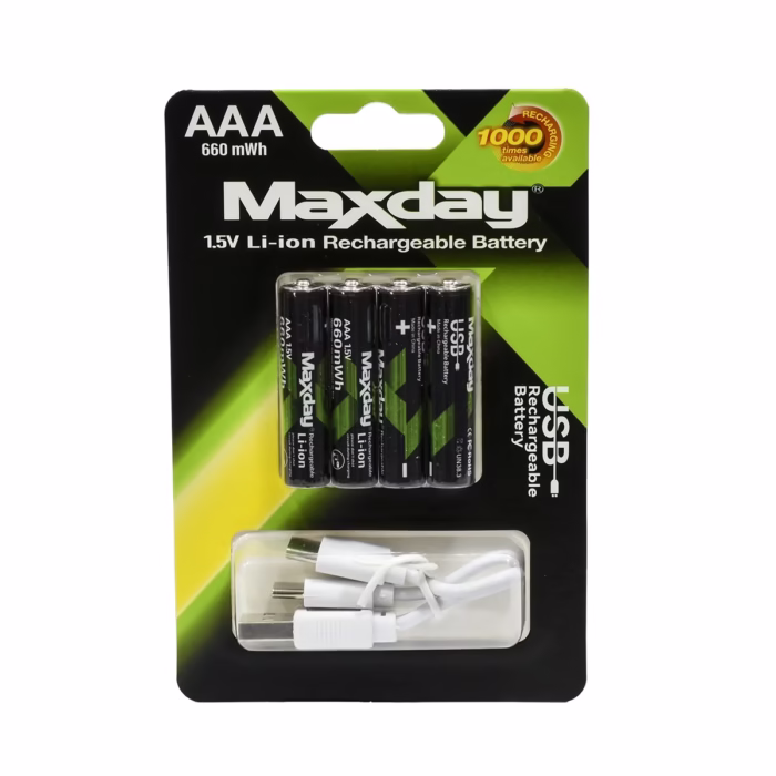 Pack  Pilas Recargables AAA Li ion V USB C MaxDay MD  mWh Baterías AAA Litio V MaxDay ideales para control remoto y juguetes en HD Multimedia PERU SAC