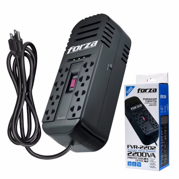 Estabilizador Forza 2200VA 1100W FVR-2202: Protección Gamer Pro en Perú, estabilizador-de-voltaje-forza-2200va-para-pc-servidores-HD-Multimedia-PERU-SAC