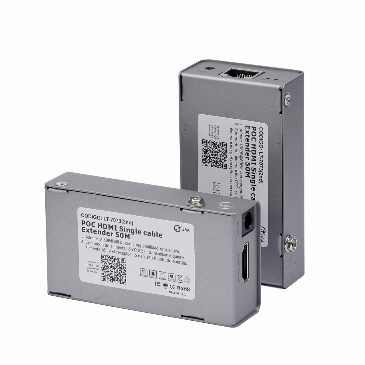 Extender HDMI 50 Metros Cat6 PoC LT USA LT-7073: Transmisión Full HD para Cámaras y DVR Extender-HDMI-50-Metros-PoC-LT-USA-LT-7073-HD-Multimedia-PERU-SAC, Extensor HDMI por Cable de RED hasta 50 metros