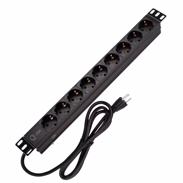 Power Rack Schuko 8 Tomas 1RU 2 Metros 16AWG LT USA LT-PDU-8TA-EU, PDU-1RU-Schuko-aluminio-resistente-HD-Multimedia-PERU-SAC