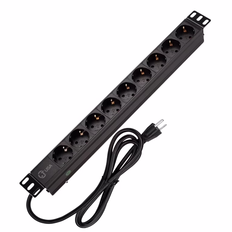 Power Rack Schuko 8 Tomas 1RU 2 Metros 16AWG LT USA LT-PDU-8TA-EU, PDU-1RU-Schuko-aluminio-resistente-HD-Multimedia-PERU-SAC