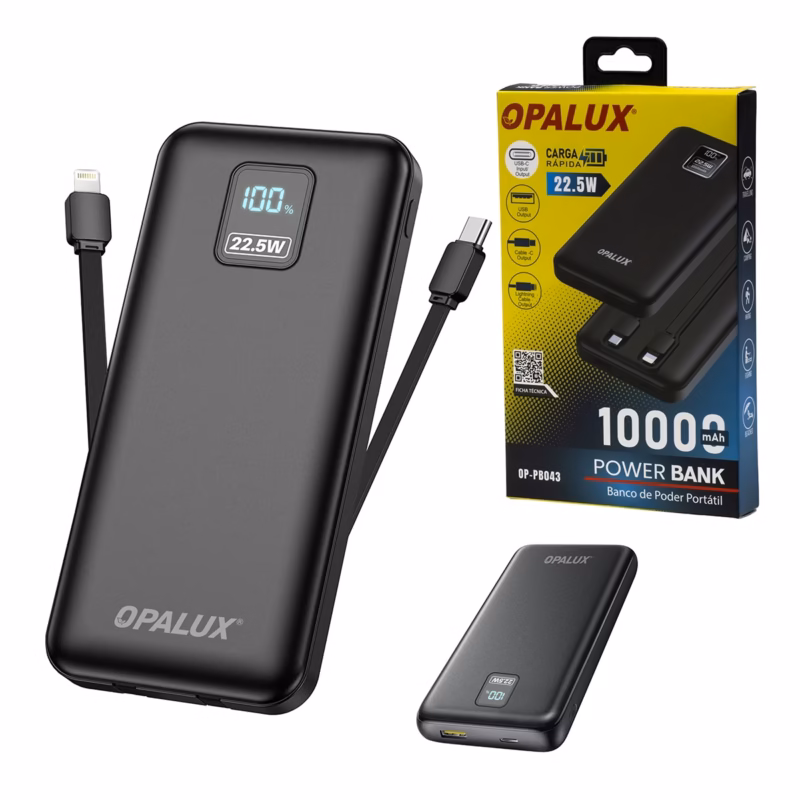 Power Bank Opalux mAh W OP PB Carga Rápida con Cables Integrados