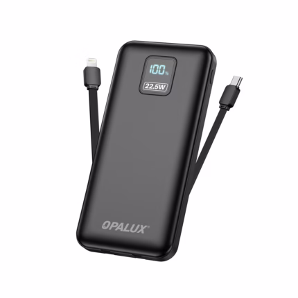 Power Bank Opalux 10000mAh 22.5W OP-PB043: Carga Rápida con Cables Integrados, cargador-portatil-opalux-con-cables-integrados-usb-c-lightning-HD-Multimedia-PERU-SAC