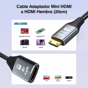 Cable Mini HDMI a HDMI 4K Glink GP-H-MINI | Ultra HD 60Hz 20cm, Distribuído en HD Multimedia PERU SAC
