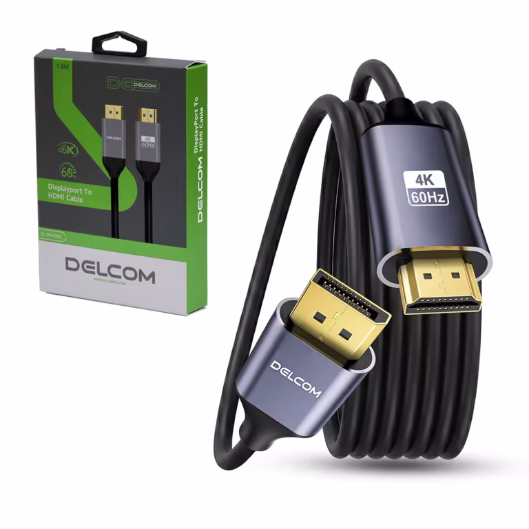 Cable DisplayPort a HDMI Delcom DL-DPHC001 4K 60Hz 1.8M Premium Gold Plated para Monitor y TV, Distribuído en HD Multimedia PERU SAC
