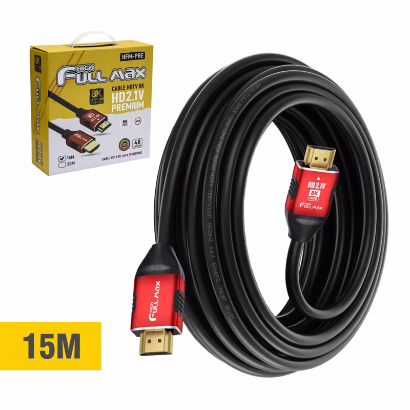 Cable HDMI 15 Metros 8K High Full Max ZZ-HFM-PRE-15M | HDMI 2.1 48Gbps Profesional en HD Multimedia Peru SAC
