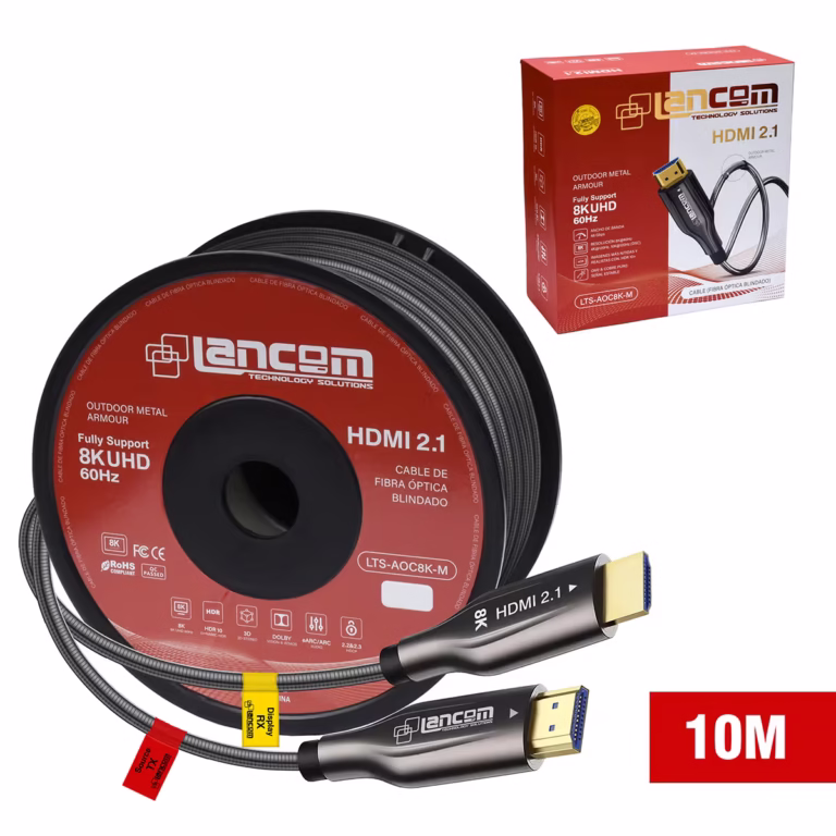 Cable HDMI 8K Lancom 10M Blindado Fibra Óptica v2.1 | 48Gbps | eARC y HDR+ | LTS-AOC8K-M-10M Distribuído en HD Multimedia PERU SAC