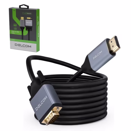Cable HDMI a VGA Delcom DL-HVGC001 de 1.8 Metros Premium con Chip IC y Carcasa de Aluminio, Distribuído por HD Multimedia PERU SAC