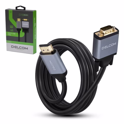 Cable HDMI a VGA Delcom DL-HVGC001 de 1.8 Metros Premium con Chip IC y Carcasa de Aluminio, Distribuído por HD Multimedia PERU SAC