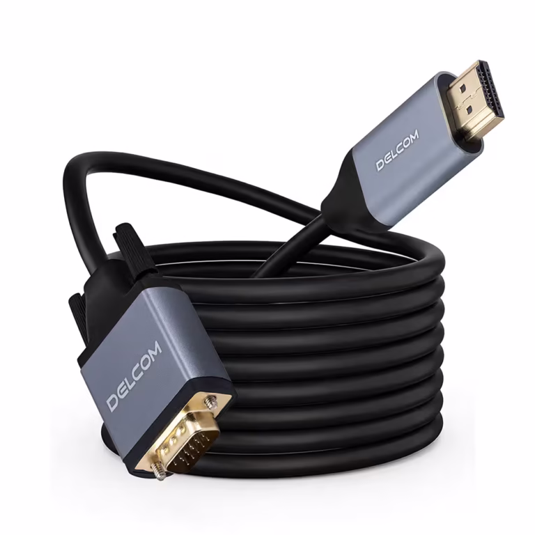 Cable HDMI a VGA Delcom DL-HVGC001 de 1.8 Metros Premium con Chip IC y Carcasa de Aluminio, Distribuído por HD Multimedia PERU SAC