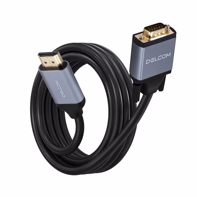 Cable HDMI a VGA Delcom DL HVGC de  Metros Premium con Chip IC y Carcasa de Aluminio Distribuído por HD Multimedia PERU SAC