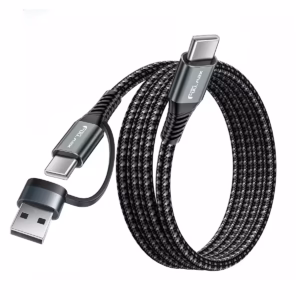 Cable USB-C a USB-C 60W 1 Metro con Adaptador USB-A High Full Max HFM-HG-1M | Carga Rápida y Enmallado, Distribuído en HD Multimedia PERU SAC