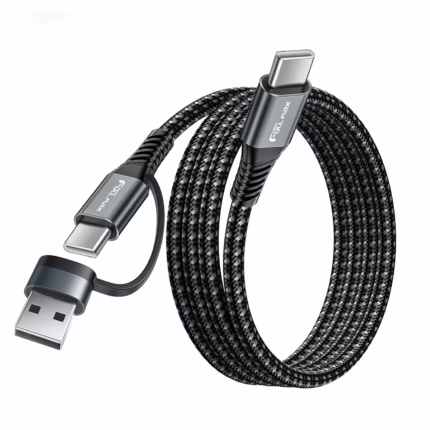 Cable USB-C a USB-C 60W 1 Metro con Adaptador USB-A High Full Max HFM-HG-1M | Carga Rápida y Enmallado, Distribuído en HD Multimedia PERU SAC